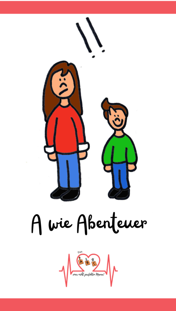 A wie Abenteuer. Mutter und Kind mit einer große Beule auf dem Stirn